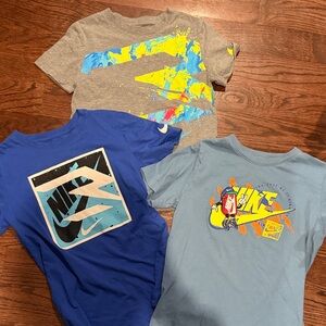 Nike Kids Graphic Tee Trio - Blue, Light Blue, Gray with Yellow Accents